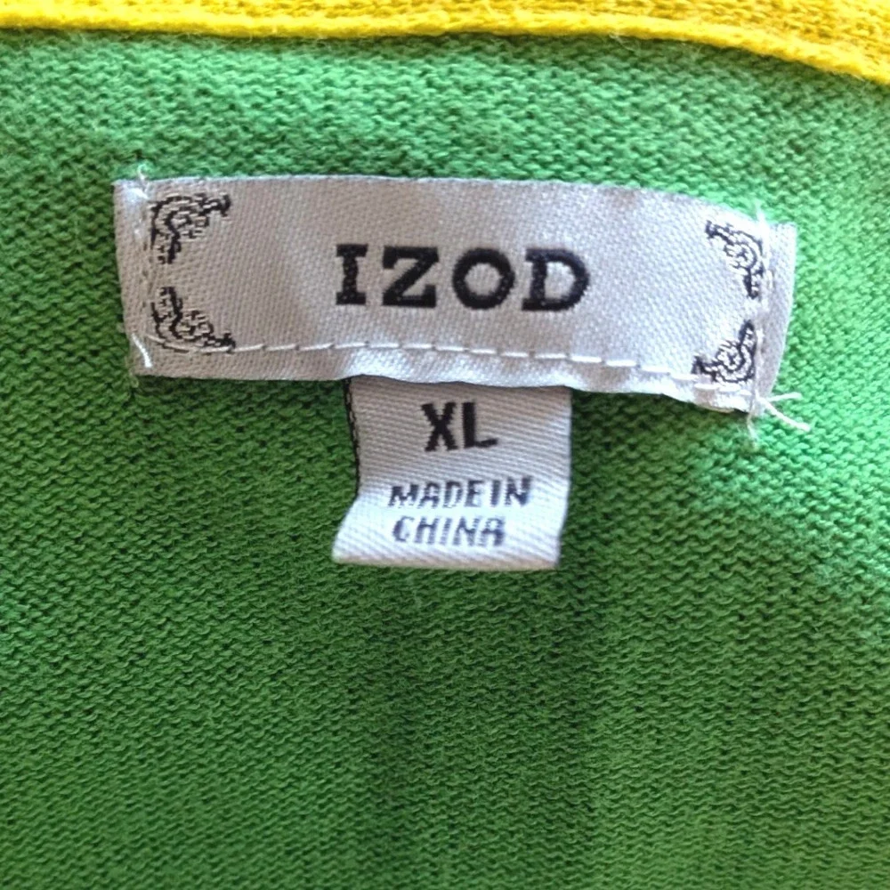 Izod Argyle‎ V-Neck Sweater Women's L Green Yellow Gray Preppy Retro Golfcore - Picture 2 of 9